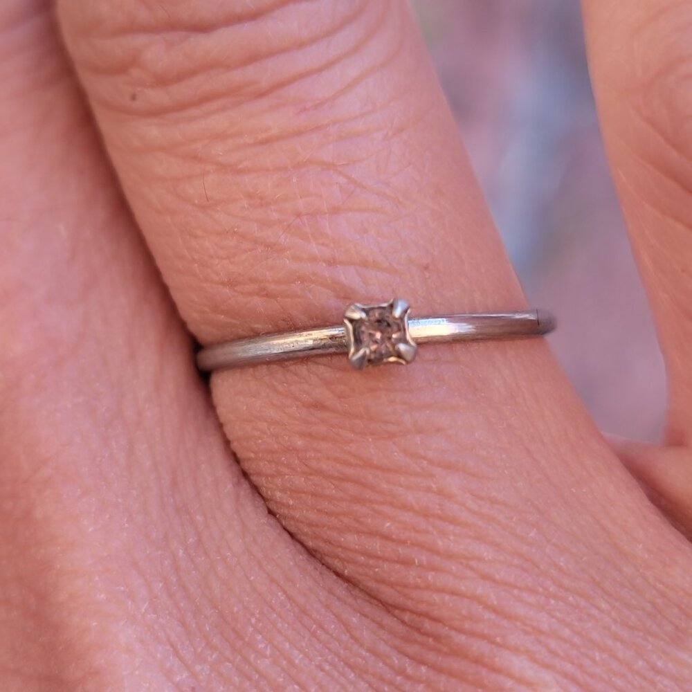 Dainty minimalist smoky topaz stamped STER silver ring - Picture 2 of 15